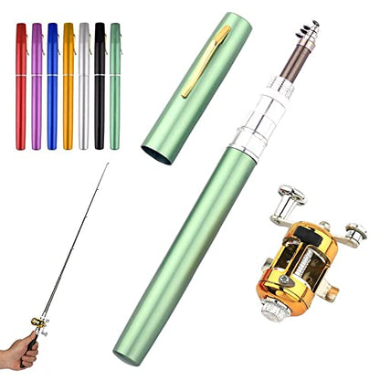 2023 Pocket Size Fishing Rod, 38inch Mini Fishing Pole Pen Fishing Rod Reel Set, Aluminum Alloy Telescopic Fishing Rod Collapsible Fishing Pole Kit - color: Green