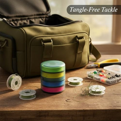 Fishing Line Spool Organizer Box, Durable PP Plastic Storage Case with Silicone Holders for Braid, Mono, and Fluoro Spools - size: 2.56 x 2.44 x 2.56 in