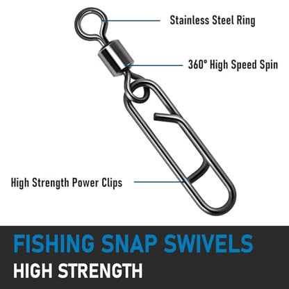Dr.Fish Fishing Clips with Swivels, Speed Power Clips with Barrel Swivels Quick Change Lure Snap Swivels Fishing Tackle Leader Line Connector for Freshwater & Saltwater - size: #8(0.75")-42LB-20 Pack