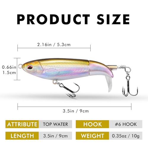 TRUSCEND Popobait Easy Catch Fishing Lures with BKK Hooks, Instant Startup, Longer Cast, Balanced Spray/Sound/Swim, Plopper Topwater Lures for Bass, Trout, Pike, Walleye, Freshwater Saltwater Fishing - color: D-3.5",0.35oz