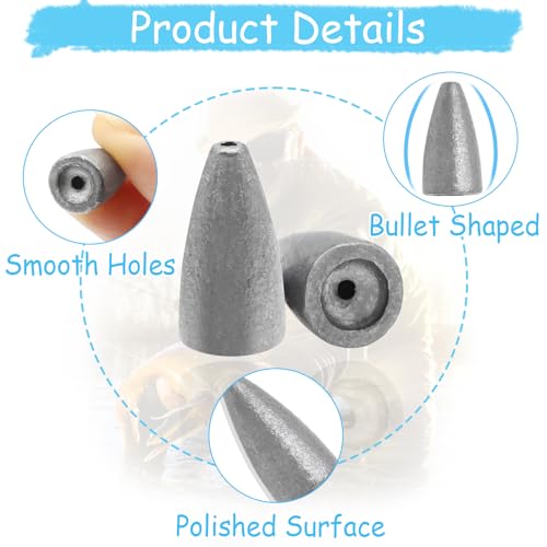 30Pcs Bullet Fishing Weights Fishing Worm Weights Sliding Fishing Sinkers for Bass Fishing Saltwater Freshwater 1/16oz to 1/2oz - size: 1/16oz-30pcs