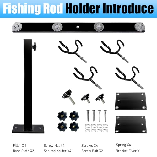 Fishing Rod Holder for Boat,Marine Fishing Pole Rack with The Function of Holding Four Fishing rods and 360 Degree Rotation & Adjustable Height,Includes mounting Plate. - color: Black