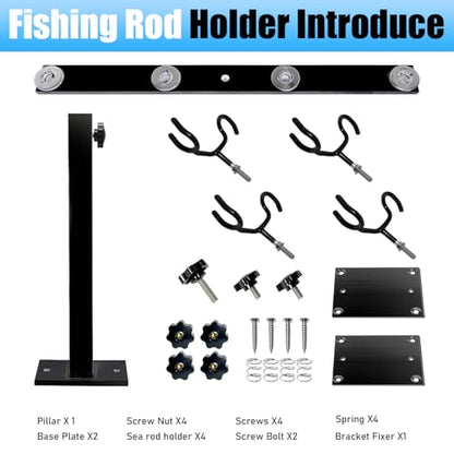 Fishing Rod Holder for Boat,Marine Fishing Pole Rack with The Function of Holding Four Fishing rods and 360 Degree Rotation & Adjustable Height,Includes mounting Plate. - color: Black