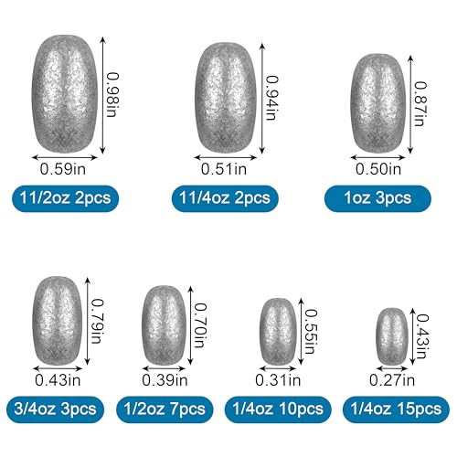 Egg Sinkers Fishing Weights Oval Shaped Fishing Weights Sinker Sliding Sinkers for Fishing Line Bass Casting Sinker Worm Weight Catfish Weights Fishing Sinkers for Saltwater Freshwater Fishing - size: 3/4 oz_20pcs