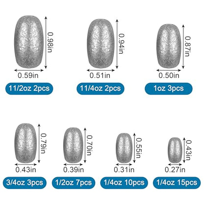 Egg Sinkers Fishing Weights Oval Shaped Fishing Weights Sinker Sliding Sinkers for Fishing Line Bass Casting Sinker Worm Weight Catfish Weights Fishing Sinkers for Saltwater Freshwater Fishing - size: 1 1/4 oz_10pcs