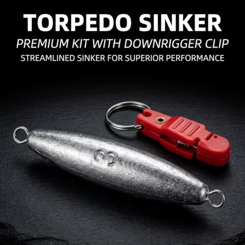 Torpedo Sinkers Fishing Weights Kit 21PCS (1oz, 2oz, 3oz), Inline Trolling Weights Set with Clips for Depth Control, Lead Trolling Sinkers for Walleye Salmon Lake & Deep Water Fishing