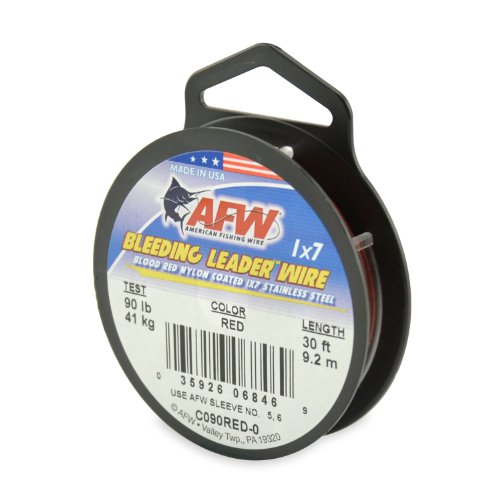 American Fishing Wire Bleeding Leader Blood Red Nylon Coated 1x7 Stainless Steel Leader Wire - size: 30 Feet, 90 Pound Test