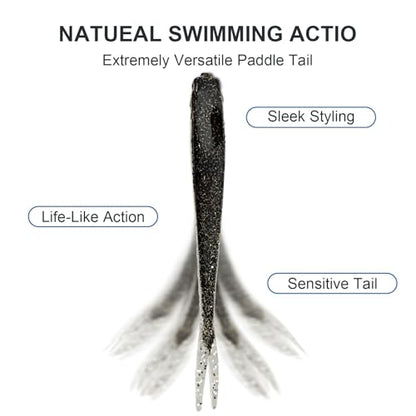 50Pcs Fishing Soft Lures Swimbaits Paddle Split Tail Lifelike Soft Bait for Bass Trout Crappie Walleye 2.76in/0.08oz