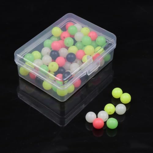 Glow Fishing Rig Beads 100PCS 6mm 8mm Luminous Float Beads for Sea Fishing Terminal Tackle, Assorted Colors Plastic Rig Attractor Kit Glow in Dark Boxed Set (6mm)