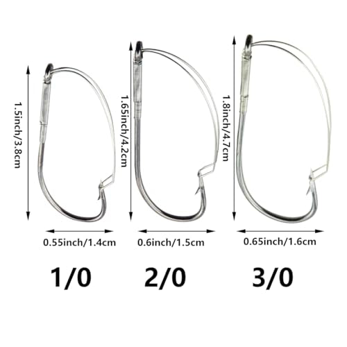 Weedless Wacky Rig Hooks, High Carbon Steel Bass Hooks Available in 3 Sizes, Weedless Hooks for Bass Fishing, Precision Wacky Worm Hooks for Neko Rig Soft Baits - size: 2/0