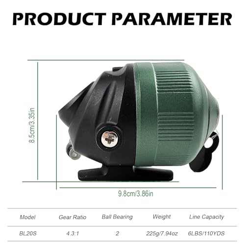 Spincast Fishing Reel, All-Metal Gears, Easy to Use Push Button Casting Design, Changeable Right/Left-Hand Retrieve - color: Green-Black
