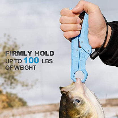 SNAIL TRAIL 9'' Floating Fish Gripper, Fishing Grabber | Catfish Mouth Pliers, Caught Bass Holder, Digital Scale Hook Clamp, Saltwater Lip Grip Tool with Lanyard, Gifts for Men - color: Blue