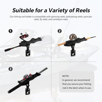 HITORHIKE Fishing Rod Holder Universal Fit Kit Allows for 360-degree Adjustment Kayak Fishing Boat Powerlock Rod Holder - style: Fishing Rod Holder X2+round&square Rail Mount X2