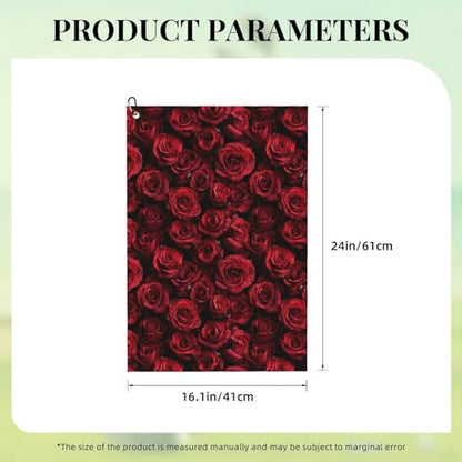 Red Rose Golf Towel Microfiber with Carabiner Clip, Funny Cleaning Cloth for Golf Balls & Clubs, Gift for Women Men, Golfers, Dad, Grandpa, Bag Accessories 16"*24"-Romance Flower - color: Red Rose