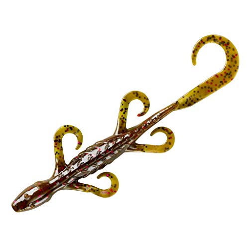 YUM Lizard Ultimate Finesse Lizard Soft Plastic Swim-Bait Bass Fishing Lure with Curly Legs and Tail - color: Green Pumpkin/Purple Flake