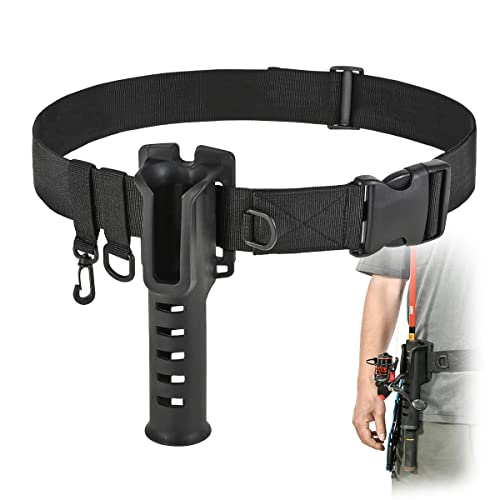CODEK Fishing Waist Belt Rod Holder - Adjustable Wading Belt With Portable Pole Inserter for Spinning, Casting Reel, Surf, Kayak, Fly Fishing Gear Accessories - Wader Strap - style: Black
