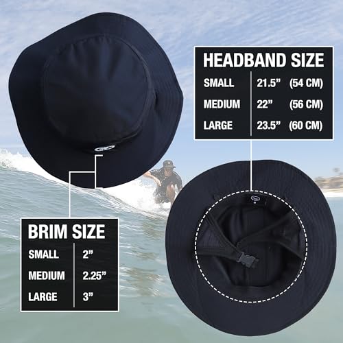 Surf Bucket Hat with Chin Straps - Stays On for Wipeouts and Duck Dives - Sun Protection Without Messy Sunscreen - size: Large