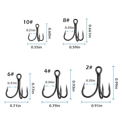 Treble Fishing Hooks 3X Strong 50PCS Triple Hooks Sharp Barbed Round Bend for Freshwater Saltwater Lures Fish - color: Black, size: 10# 50pcs
