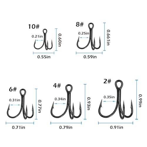 Treble Fishing Hooks 3X Strong 50PCS Triple Hooks Sharp Barbed Round Bend for Freshwater Saltwater Lures Fish - color: Black, size: 8# 50pcs