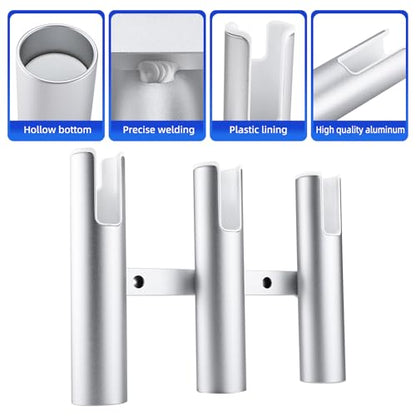 NovelBee 2pcs 3 Tube Fishing Rod Holders for Boat,Aluminium Rod Holders with Screws - color: Silver & White