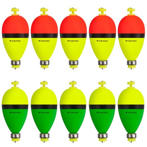 THKFISH Fishing Bobbers Floats,10 Packs Weighted Bobbers, Foam Oval Slip Bobbers for Fishing, Three Colours Crappie Bobbers, for Fishing Bluegill Crappie Panfish Bass Trout, 1in 1.5in 2in - color: 2in