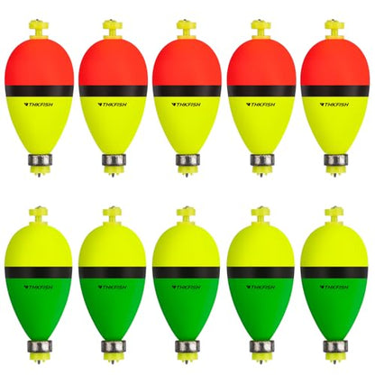 THKFISH Fishing Bobbers Floats,10 Packs Weighted Bobbers, Foam Oval Slip Bobbers for Fishing, Three Colours Crappie Bobbers, for Fishing Bluegill Crappie Panfish Bass Trout, 1in 1.5in 2in - color: 2in