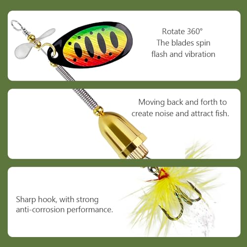 TB Tbuymax Fishing Spinner Baits for Freshwater and Saltwater, 10pcs Rooster Tail Fishing Lures & Spinning Spoons, Hard Metal Baits for Bass Trout Salmon with 2 Tackle Boxes