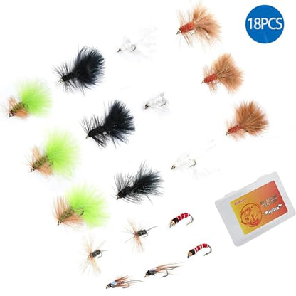 18PCS Fly Fishing Flies Assortment, Hand Tied Woolly Bugger Flies for Trout Bass Flyfishing, Wet Nymphs Streamer Flies Fly Fishing Lures