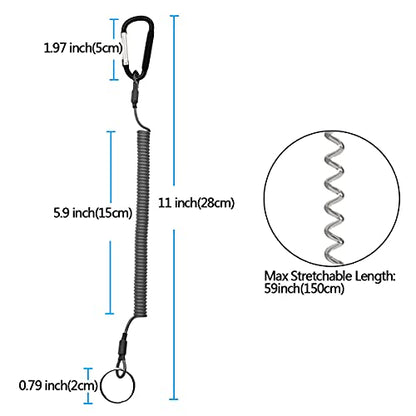 Retractable Tether Multi Colored Coiled Lanyard Fishing Lanyard Safety Rope 12pcs with Carabiner for Fishing Hunting Hiking Boating Camping Tools
