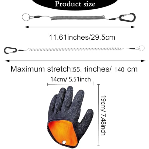 Fishing Gloves with Magnet Release, Fishing Lanyard, Puncture Resistant Fish Gloves for Handling, Taking Off Fish, Waterproof Fishing Accessories for Women Men