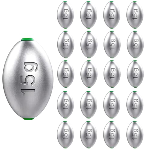 Egg Lead Fishing Weights Assorted Sizes,Oval Shaped Egg Sinkers with Smooth Hole, Slip Sinkers Tackle for Freshwater & Saltwater Fishing, Bass & Catfish Casting Weights(10g/15g/20g/30g) - color: 15g-20pcs