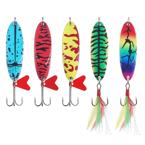 Fishing Lures Casting Spoon Lure, 5pcs Hard Metal Spoon Fishing Lures for Trout Bass Crappie Pike Walleye Saltwater Freshwater Fishing Gear 3/16oz-2oz - color: Painted-B, size: 1oz(28g)