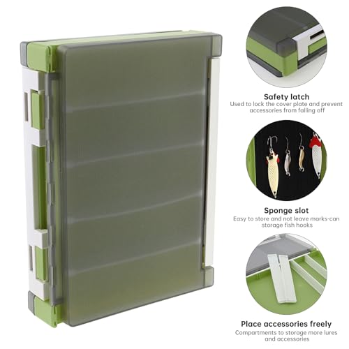 Double Sided Fishing Lure Box Organizer, Fishing Tackle Box Storage Hard Plastic Container Case for Lure Bait Hooks Beads (Green, 7.8 * 5.8 * 1.6 inch) - color: Green