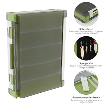 Double Sided Fishing Lure Box Organizer, Fishing Tackle Box Storage Hard Plastic Container Case for Lure Bait Hooks Beads (Green, 7.8 * 5.8 * 1.6 inch) - color: Green