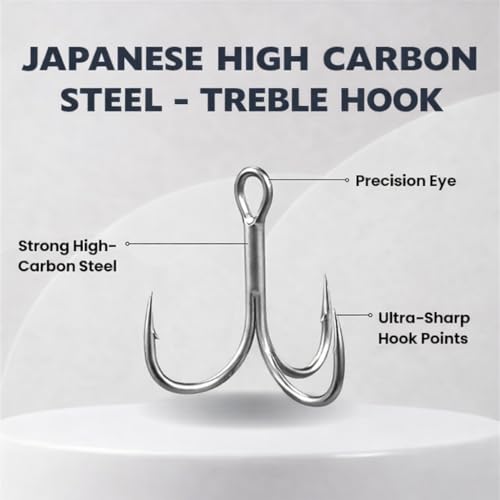 Maruto Barbed Treble Hooks for Effective Fishing | Small & Large Triple Hooks for Lures | Replacement Sharp Strong Hooks, Sizes 1, 2, 3, 4, 5, 6, 8, 10, 12. - size: 2 - 19 Hooks (Pro Pack)