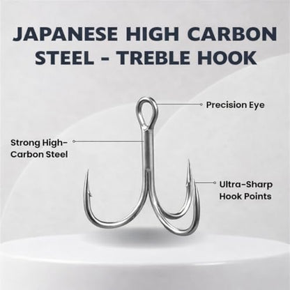 Maruto Barbed Treble Hooks for Effective Fishing | Small & Large Triple Hooks for Lures | Replacement Sharp Strong Hooks, Sizes 1, 2, 3, 4, 5, 6, 8, 10, 12. - size: 5 - 10 Hooks (Angler Pack)