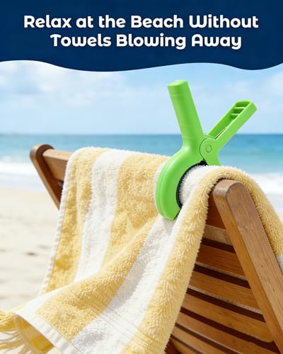 10 Pack Beach Towel Clips Heavy Duty Large Beach Essentials Chair Pool Clip | Green Clips with Strong Grip, Silicone Protection, Rust Resistant Spring, Multi-Use for Beach, Boat, Cruise & Outdoors - color: Green