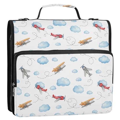 Airplane Blue Cloud Zipper Binder Bag 3 Ring with Shoulder Strap Zippered Binder Fits 13 Inch Laptop File Folder Document Organizer for College Office Supplies - color: Airplane Blue Cloud