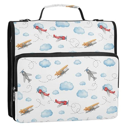 Airplane Blue Cloud Zipper Binder Bag 3 Ring with Shoulder Strap Zippered Binder Fits 13 Inch Laptop File Folder Document Organizer for College Office Supplies - color: Airplane Blue Cloud