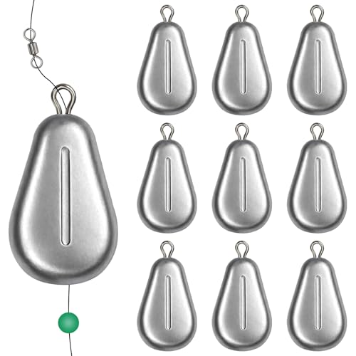 10pcs Fishing No-Roll Sinker Fishing Lead Weights Fishing Sinker Weights Assorted 10g 30g 50g Olive Heart Bass Casting for Catfish Rig, Surf Fishing - style: 50g/1.76oz-10pcs