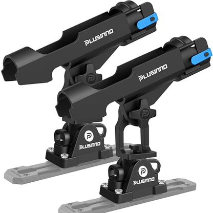 PLUSINNO 2 in 1 Fishing Rod Holders for Boat, Kayak Fishing Rod Holder, Fishing Pole Holders for Track Mount / Deck Mount, Fishing Gear with Fishing Rod Protective Strap, Fishing Accessories & Gifts - color: Rod Holder - 2 Pack (No Tracks)
