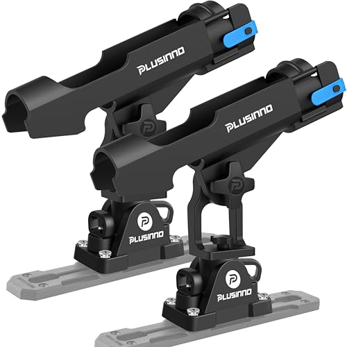 PLUSINNO 2 in 1 Fishing Rod Holders for Boat, Kayak Fishing Rod Holder, Fishing Pole Holders for Track Mount / Deck Mount, Fishing Gear with Fishing Rod Protective Strap, Fishing Accessories & Gifts - color: Rod Holder - 2 Pack (No Tracks)