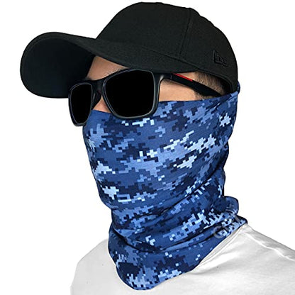 Fishing Face Mask Neck Gaiter - UV Sun Protection Cover for Men Women | Moisture-Wicking, Quick-Drying, Lightweight, Camo Design, Multi-Style Headwear, SPF Sun Shield - color: Digital Navy Camo