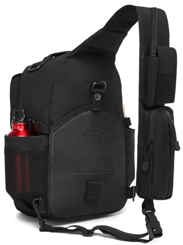 Tactical Sling Backpack Holster Range Shoulder Bag 15L Crossbody Bag Water Bottle Holder Radio Pouch 6 Elastic Slots - color: Black