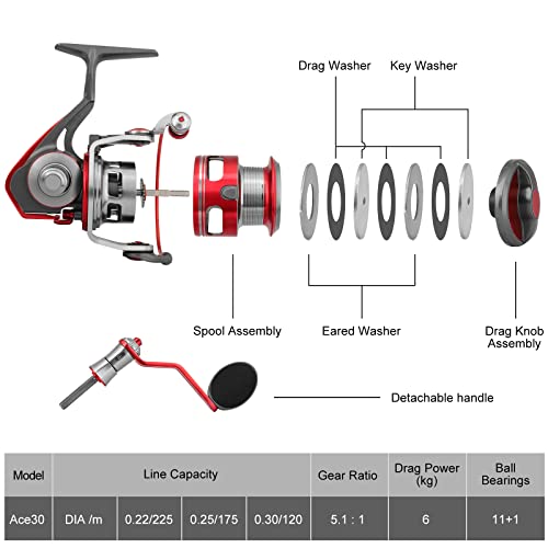 TRUSCEND Spinning Fishing Reel, Aviation Metal Material Body Reels, Industrial Durable-Strength, High Speed & Stability, Ultra-Light & Powerful, Smoother & Durable, Saltwater Freshwater Fishing Gear - color: B2-Red-3000