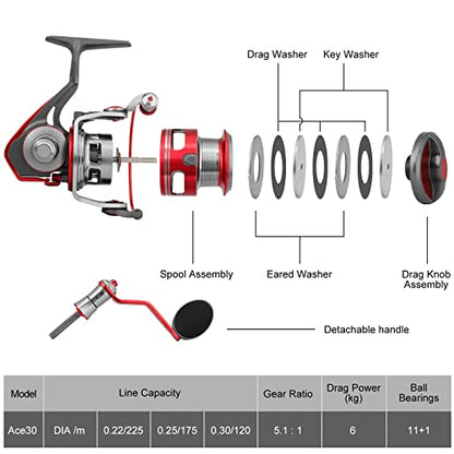 TRUSCEND Spinning Fishing Reel, Aviation Metal Material Body Reels, Industrial Durable-Strength, High Speed & Stability, Ultra-Light & Powerful, Smoother & Durable, Saltwater Freshwater Fishing Gear - color: B2-Red-3000