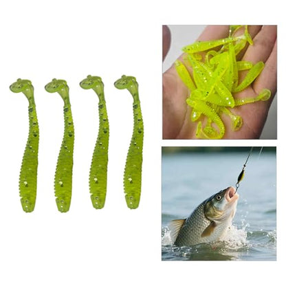 50PCS 5cm Soft Plastic Fishing Lures, PVC Paddle Tail Swimbaits for Bass Trout Walleye Crappie, T-Tail Grub Worm Baits Tackle Accessory - color: Green