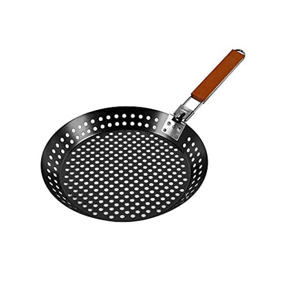 12" Non-Stick Grilling Skillet with Removable Handle - Large Grill Pan & Deep Fryer Strainer Basket for Seafood & Vegetables - Indoor & Outdoor BBQ Grill & Restaurant Use by Mr. Bar-B-Q 06750X - size: 12x12 Inch
