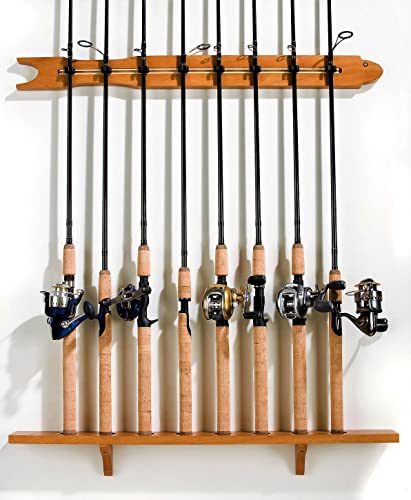 Old Cedar Outfitters Modular Wall Rack for Fishing Rod Storage, Holds up to 8 Fishing Rods - color: Pine