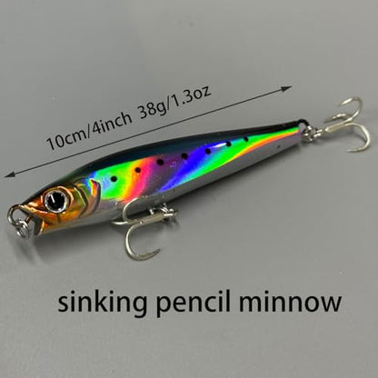 Ocean Fishing Minnow Lures 3pcs | High-Index Plastic Jerkbait Swimbaits for Bass & Trout - color: AH1038C-4'' 1.3oz